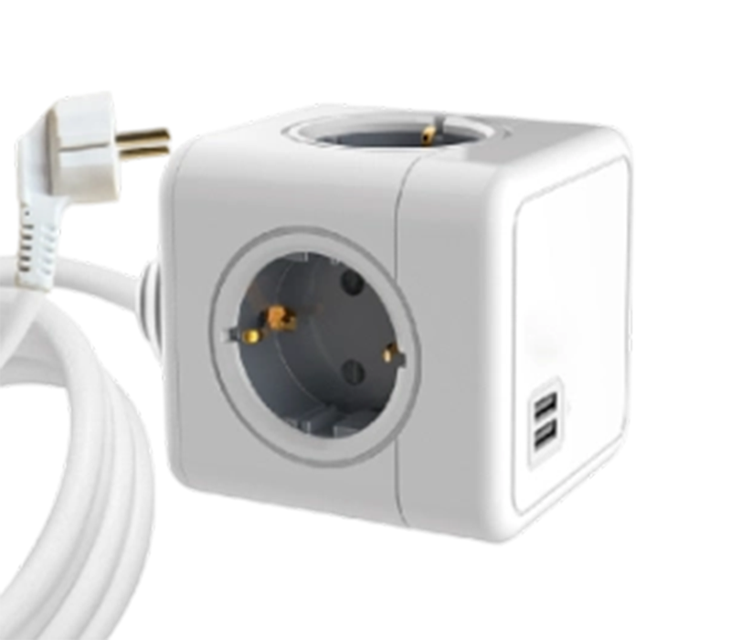 Stráice Cumhachta Ciúb Sreangaithe E04A Le 4 Asraon de Stíl Eorpach agus 2 Chalafort USB-A