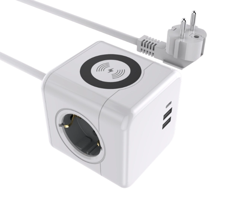 Gnéithe Stráice Cumhachta Ciúb Sreang E07 3 Asraon Stíl Eorpach, 2 Chalafort USB-A, agus 1 Chalafort USB-C