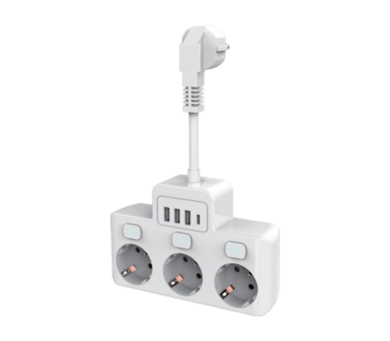 Stráice Cumhachta Sreang E14 le 3 Asraon de Stíl Eorpach, 3 Chalafort USB-A, Agus 1 Chalafort USB-C, Le Lasc Neamhspleách