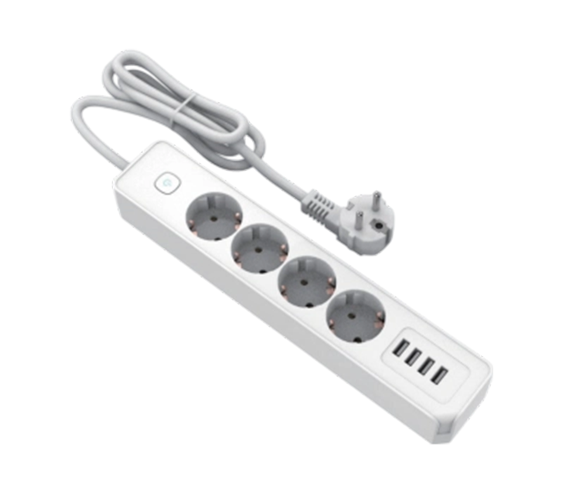 Stráice Cumhachta Stíl Eorpach E22-4 le 4 Asraon, Agus 4 Chalafort USB-A, Lasc san áireamh