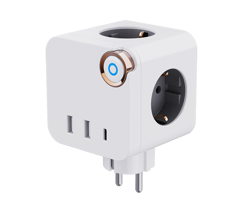 Stráice Cumhachta Ciúb Breiseán E19 Le 3 Asraon de Stíl Eorpach, 2 Chalafort USB-A, Agus 1 Chalafort USB-C, Le Lasc