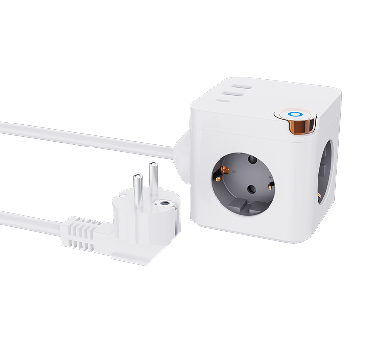 Stráice Cumhachta Ciúb Sreangaithe E20 Le 3 Asraon de Stíl Eorpach, 2 Chalafort USB-A, Agus 1 Chalafort USB-C, Le Lasc